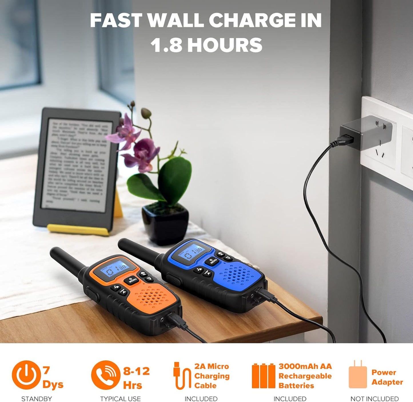 Wishouse Walkie Talkies for Adults Long Range-Rechargeable 4 Pack 2 Way Radios, Hiking Accessories Camping Gear Xmas Birthday Gift for Kids Family with Lamp,SOS Siren,NOAA Weather Alert,Easy to Use