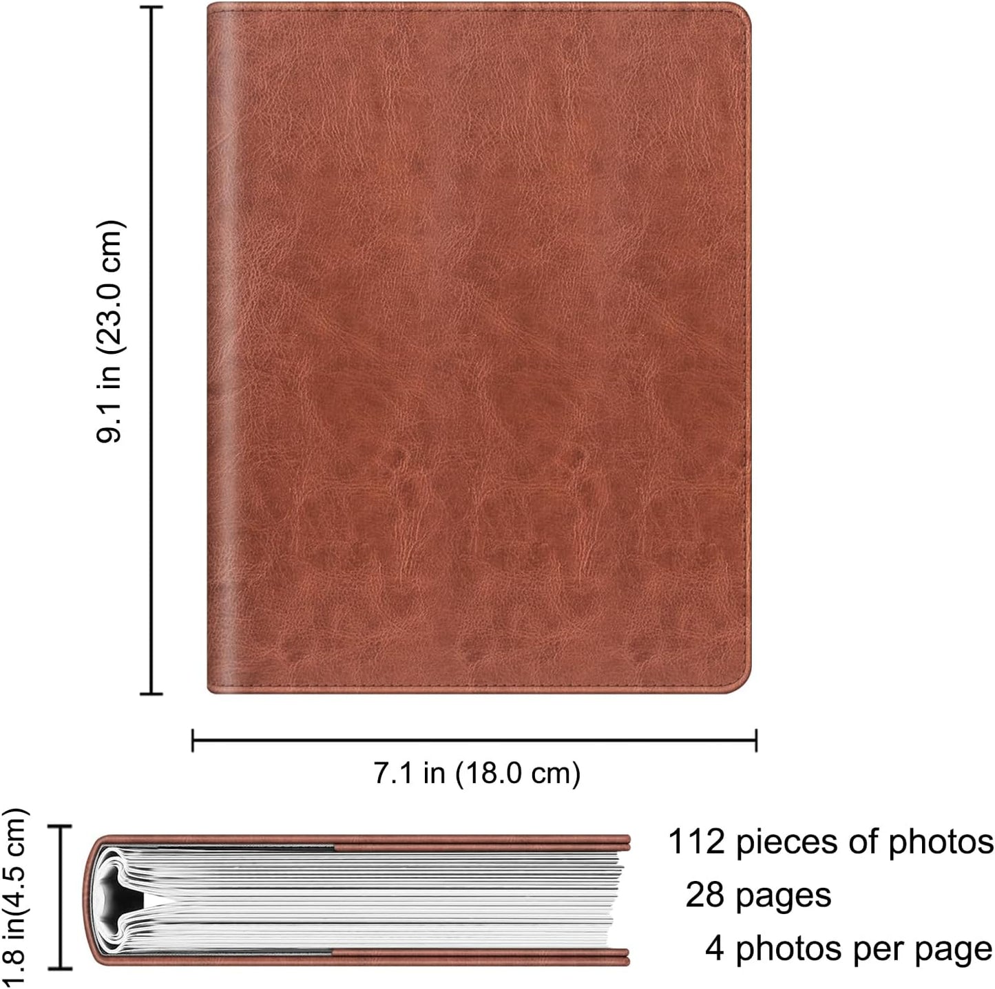 Fintie Photo Album for 4x6 Photos - 112 Pockets Vegan Leather Cover Memory Albums Book for Birthday Family Anniversary Vacation Pictures, Vintage Brown