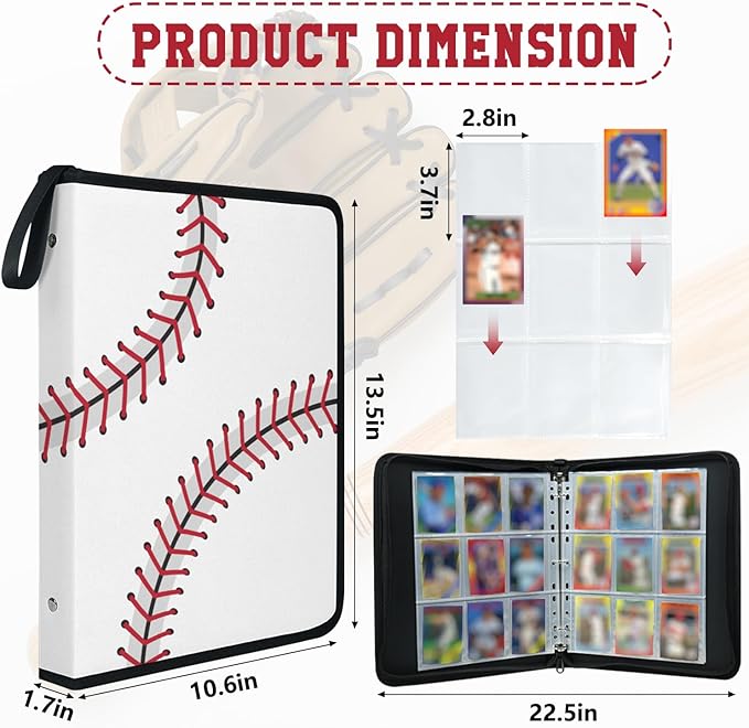 Trading Card Binder 9 Pocket - Baseball Card Binder with Sleeves 900 Double Sided Pockets Sports Trading Cards Album Cards Holder Protectors Set Fit for Game Cards, Sports Cards