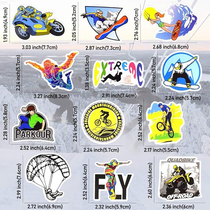 QTL Sport Stickers for Teens Kids Sport Stickers for Water Bottle Skateboard Laptop Waterproof Vinyl Packs 50Pcs