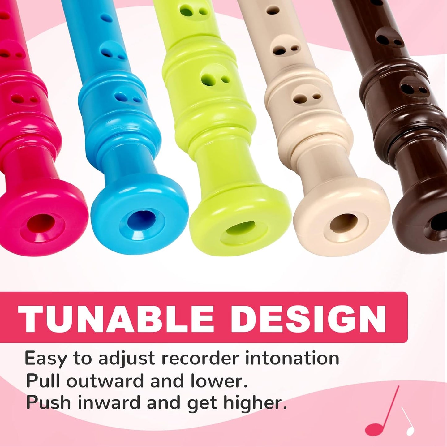 Soprano Recorder Instrument for Kids Student - German Fingering 8 Hole Flute ABS Descant Recorders for Beginners with Cleaning Rod and Bag, Pink