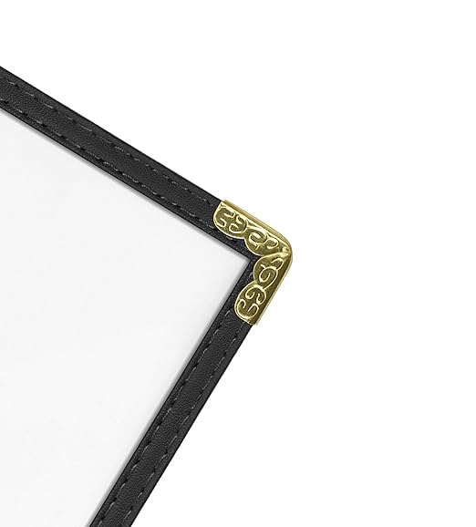 Goodsmart Restaurant Menu Covers – 25 Pack Black 2-View, Top-Loading Menu Holders, Vinyl & Plastic Café Menu Covers, Clear Menu Sleeves, Fits 11" x 17" & 8.5" x 11", Gold Corners