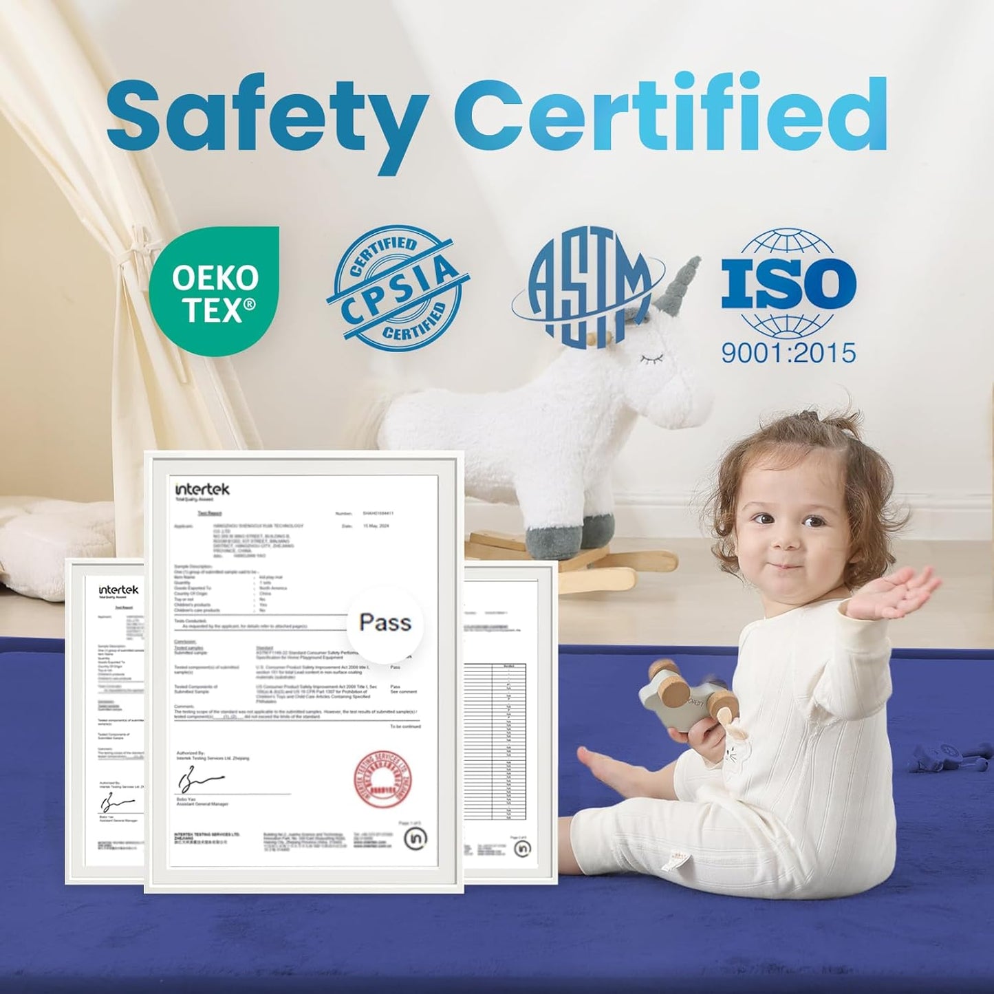 Baby Play Mat for Kids Room,Extra Thick Elasti-Foam Anti-Fall Cushion Mat for Babies,Toddlers,Infants,Water-Repellent&Non-Slip Bedroom Bedside Rugs(Royal Blue)