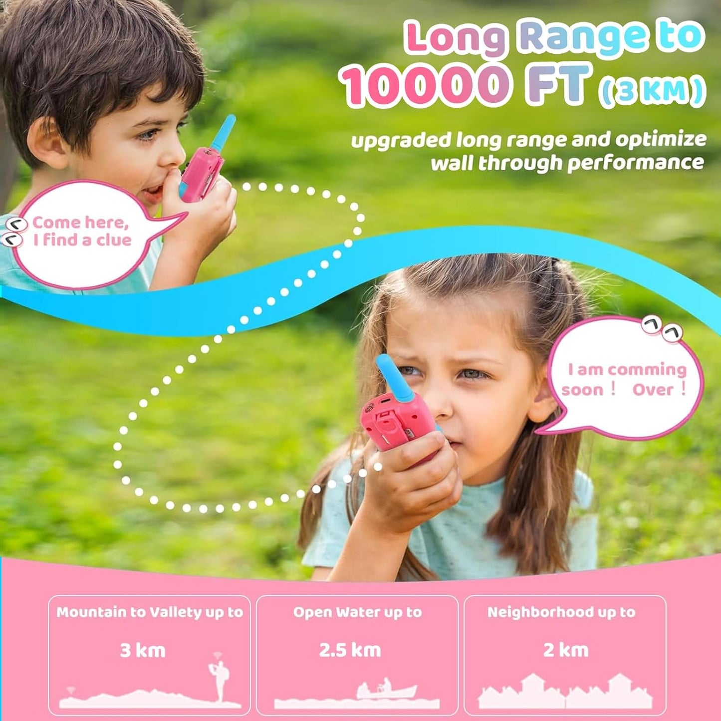 Vvinca Rechargeable Walkie Talkies for Kids, Long Range 22 Channels 2 Way Kids Walkie Talkie with Flashlight for Camping Hiking Indoor Outdoor Toy 3 4 5 6-12 Boy Girl Christmas Birthday Gifts 2 Packs