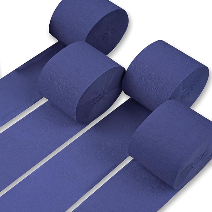 PartyWoo Crepe Paper Streamers 4 Rolls 328ft, Pack of Crepe Paper Navy Streamers Party Decorations, Crepe Paper for Birthday Decorations, Party Decorations, Wedding Decorations (1.8 in x 82 Ft/Roll)