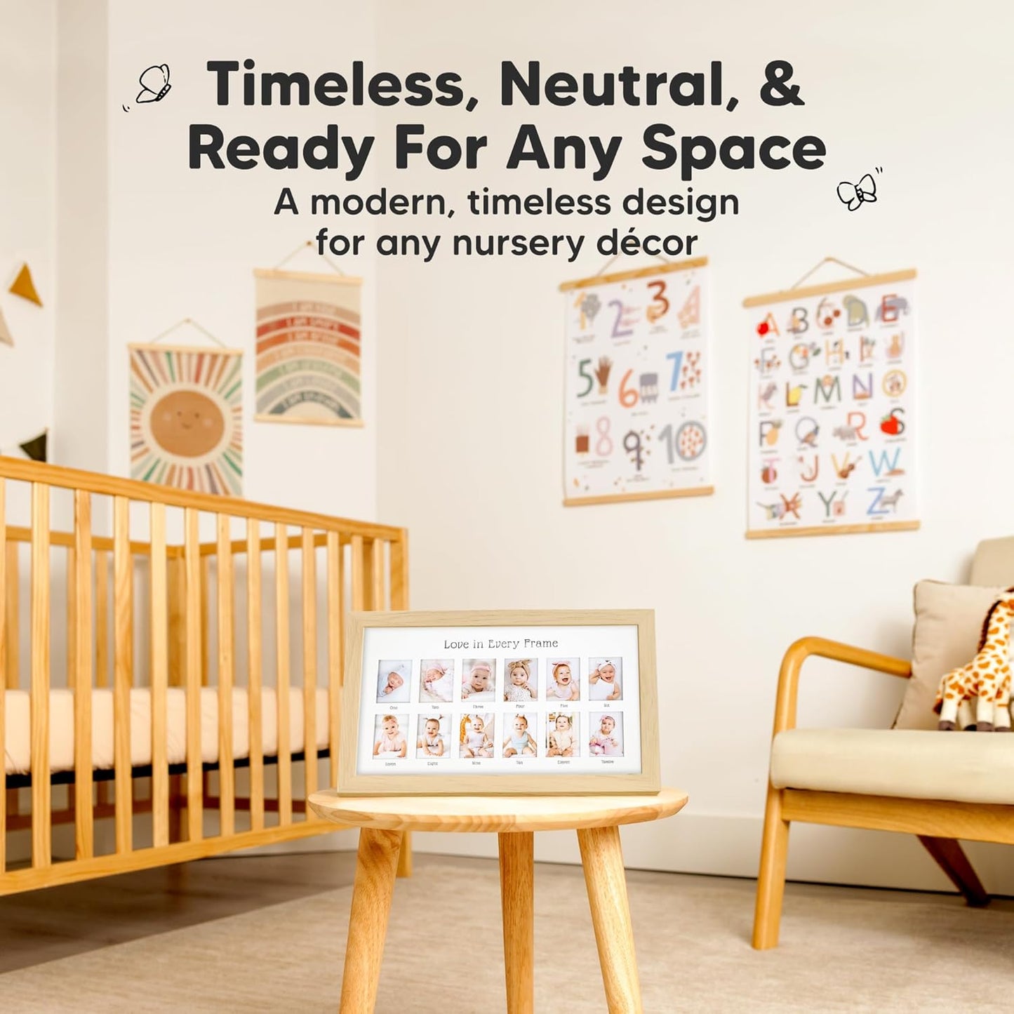 My First Year Photo Frame, 12 Months Baby Picture Frame for Newborn Girl,Boy - Baby Shower Gifts Keepsakes,Monthly Baby's One Year Birthday Milestone,1st Nursery Photo Collage Display Board (Ash Wood)