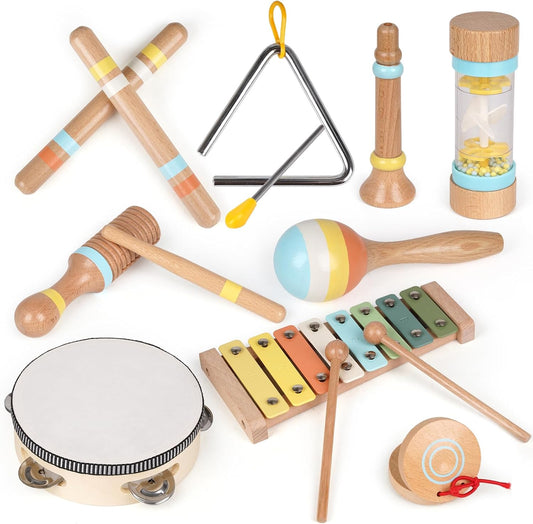Toddler Musical Instruments Set Wooden Musical Toys for Kid Wood Percussion Instruments Set Natural Wood Musical Instruments for Kids Preschool Educational Early Learning Musical Set for Boys Girls