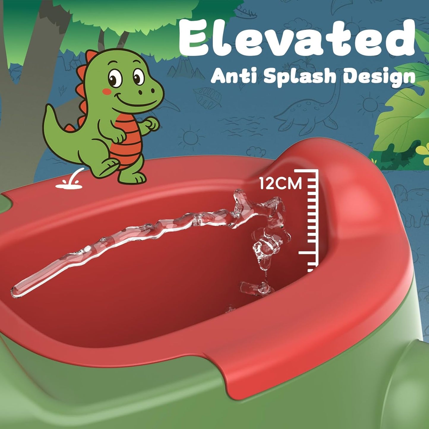 Potty Training Toilet Toddler Potty Chair Kids Boys Girls Dinosaur Animal Comfortable Potties Training Seat for Childrens Ages 1-3 Portable Baby Toilets with Lid Back Easy to Clean Potty Trainer Green