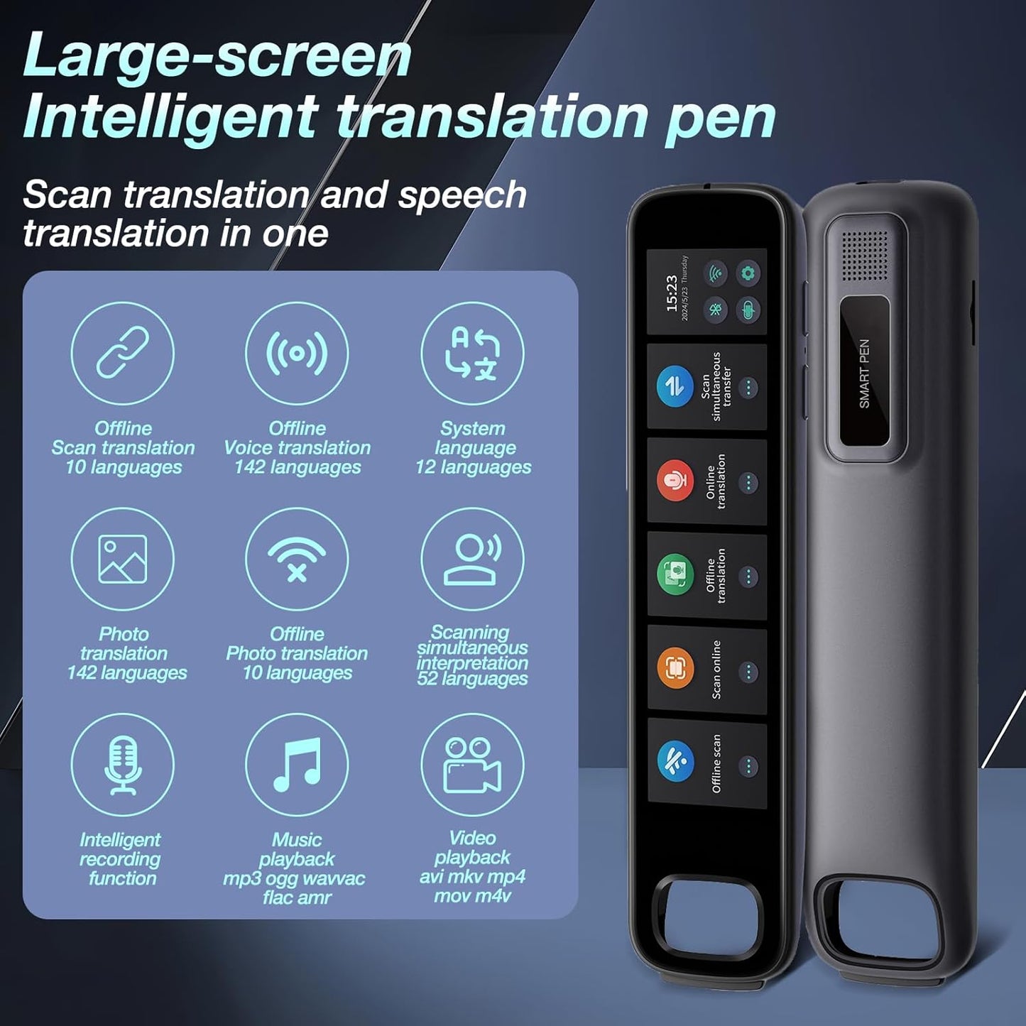 Translation Pen, 3.71" Scan Translation Pen with 142 Language Scanning Reading Pen, Offline Translation, Voice Translation, Portable Translation Device for Learners, Globetrotter