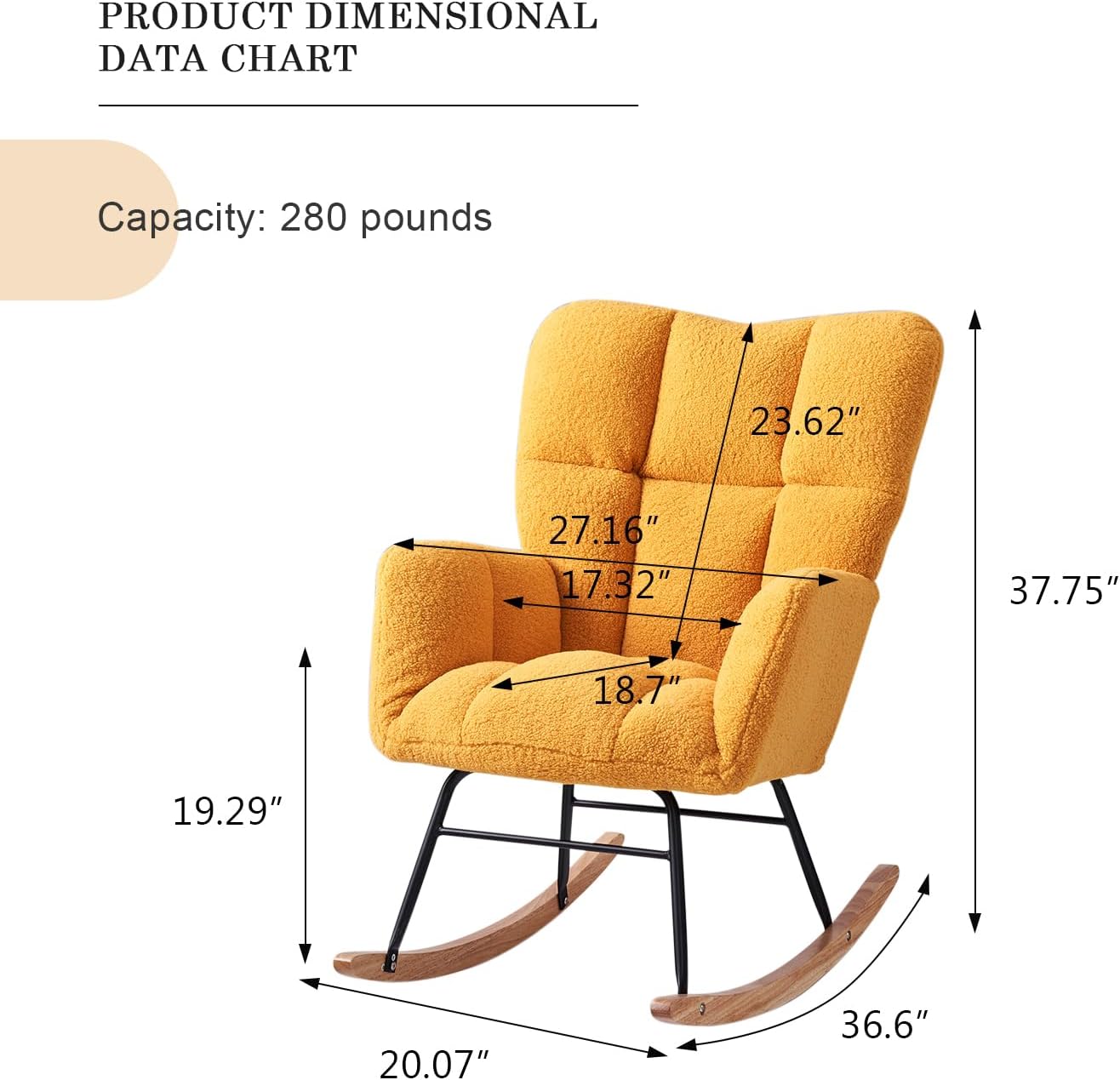 Nursery Rocking Chair, Teddy Fabric Upholstered Glider Rocker with High Backrest, Modern Rocking Accent Chairs Comfy Side Chair for Nursery, Bedroom, Living Room (Yellow)