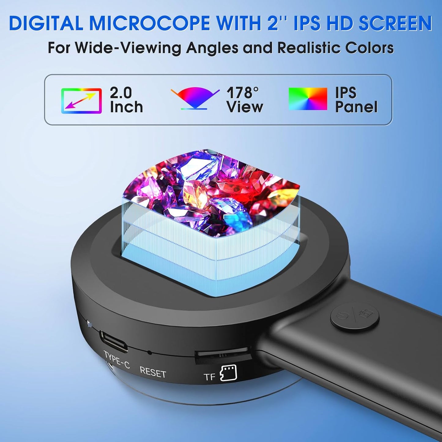 Pocket Digital Microscope for Adults Kids: 100X Handheld Magnifying Glass with Light, USB Coin Magnifier for Collector, Portable Jewelers Loupe with 2" Screen, Mini Scope for Trichome