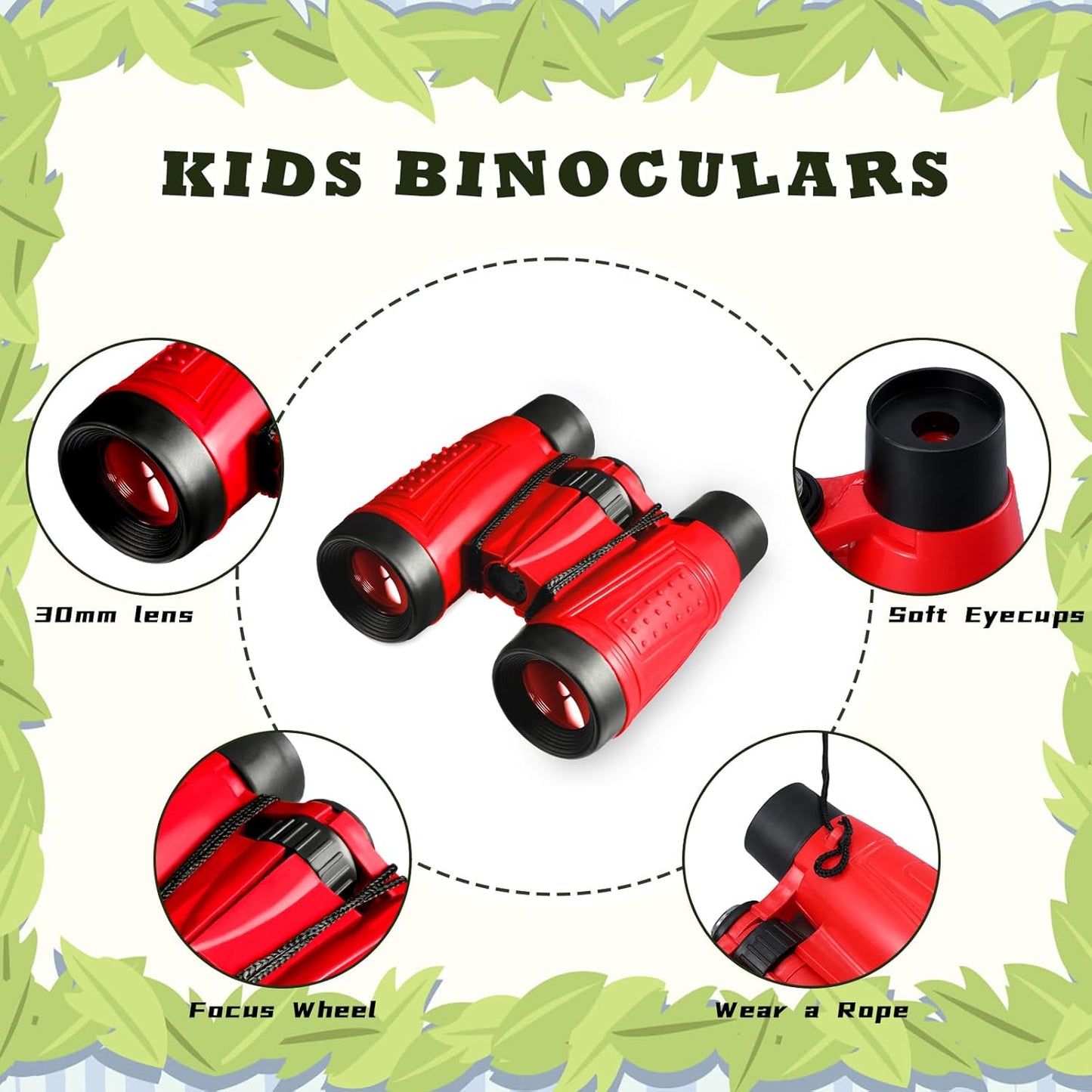 Libima 24 Pcs Binoculars for Kids Educational Compact Kids Binoculars with Neck String Toddler Telescope for Boys Girls Learning Bird Watching Camping Hiking Travel Safaris Birthday Gifts(Red)