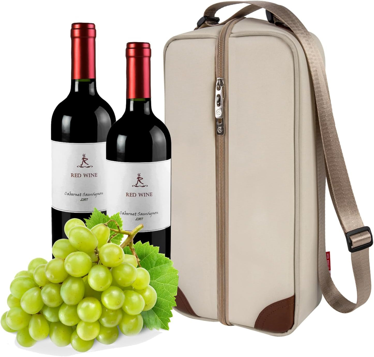ALLCAMP Wine Tote Bag with Cooler Compartment，Picnic Set Carrying Two Sets of Tableware（Cream-Colored）