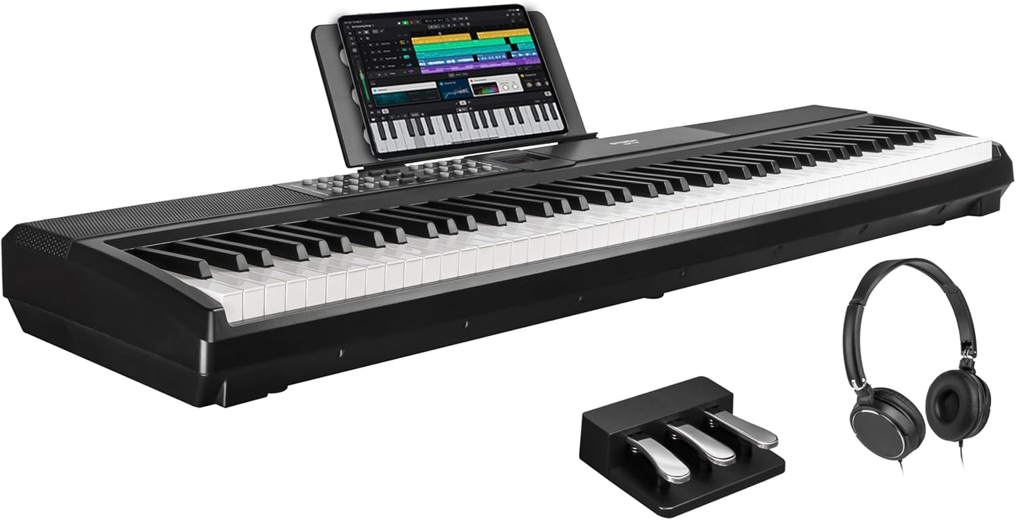 STRICH 88 Keys Weighted Keyboard with Sustain Pedal, Hammer-Action Digital Piano, 2x15W Built-In Speakers, Full-size Electric Piano Keyboard Supports USB-MIDI/Wireless Connect, SDP-120
