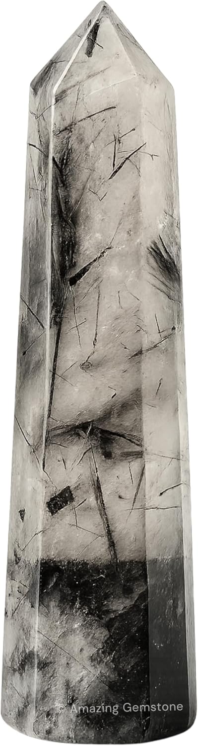 Amazing Gemstone Black Rutilated Quartz Crystal Towers ~ Natural Healing Crystal Point Obelisk for Reiki Healing & Crystal Grid (3- Inch)