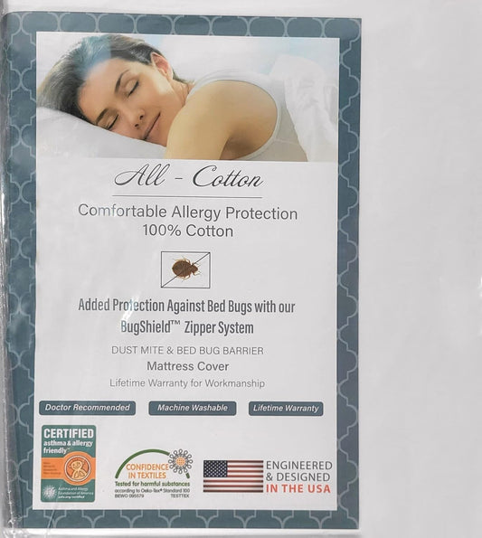 National Allergy Superior 100% Cotton Twin Mattress Protector Zippered - 39" x 75" x 15" - Hypoallergenic Bed Encasement - Breathable Dust Proof Cover - AAFA & Oeko-TEX Standard 100 Certified
