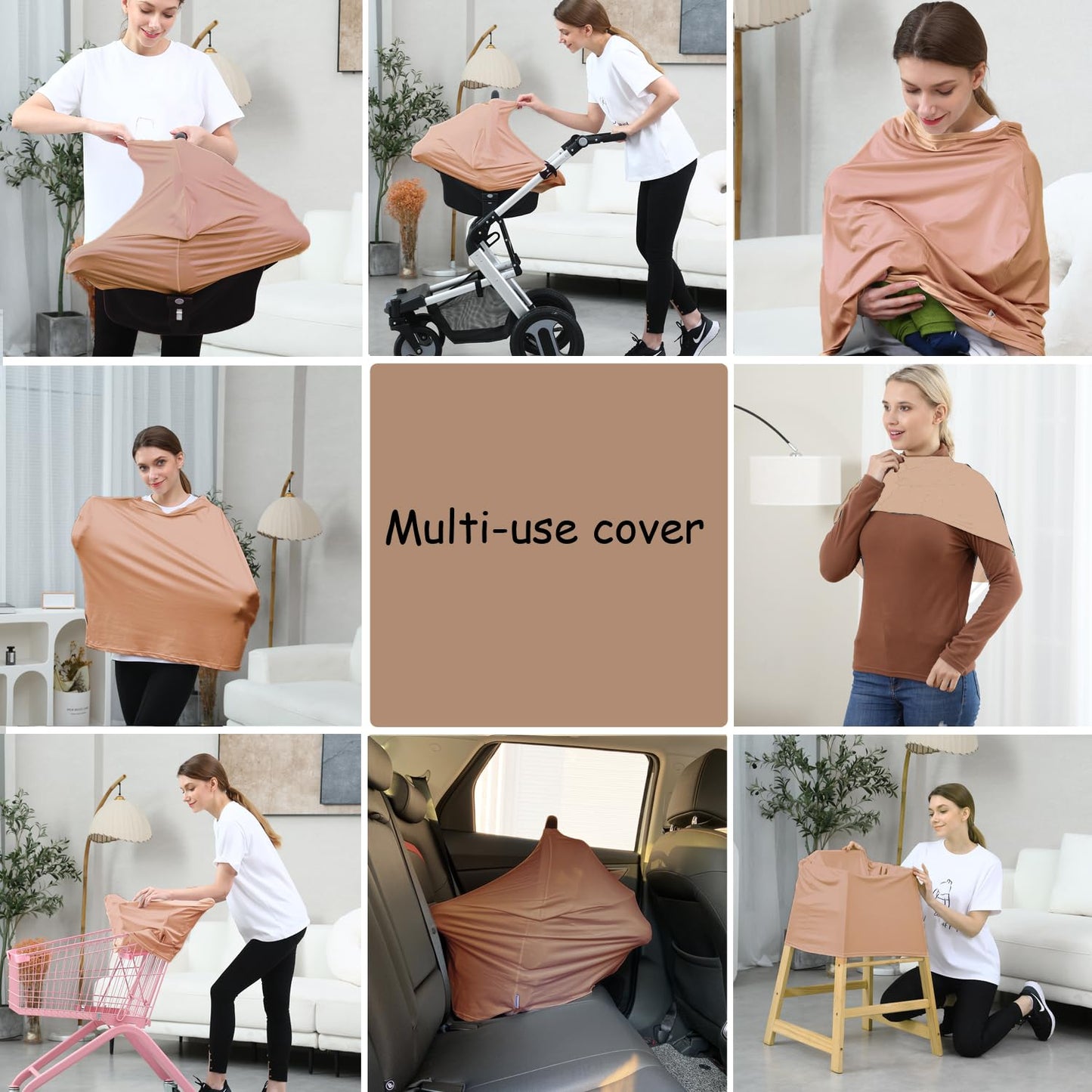 Car Seat Cover Baby for Nursing, Baby Breastfeeding Cover Carseat Canopy Covers, Solid Color Multi-use Nursing Cover for Babies (Wheat)