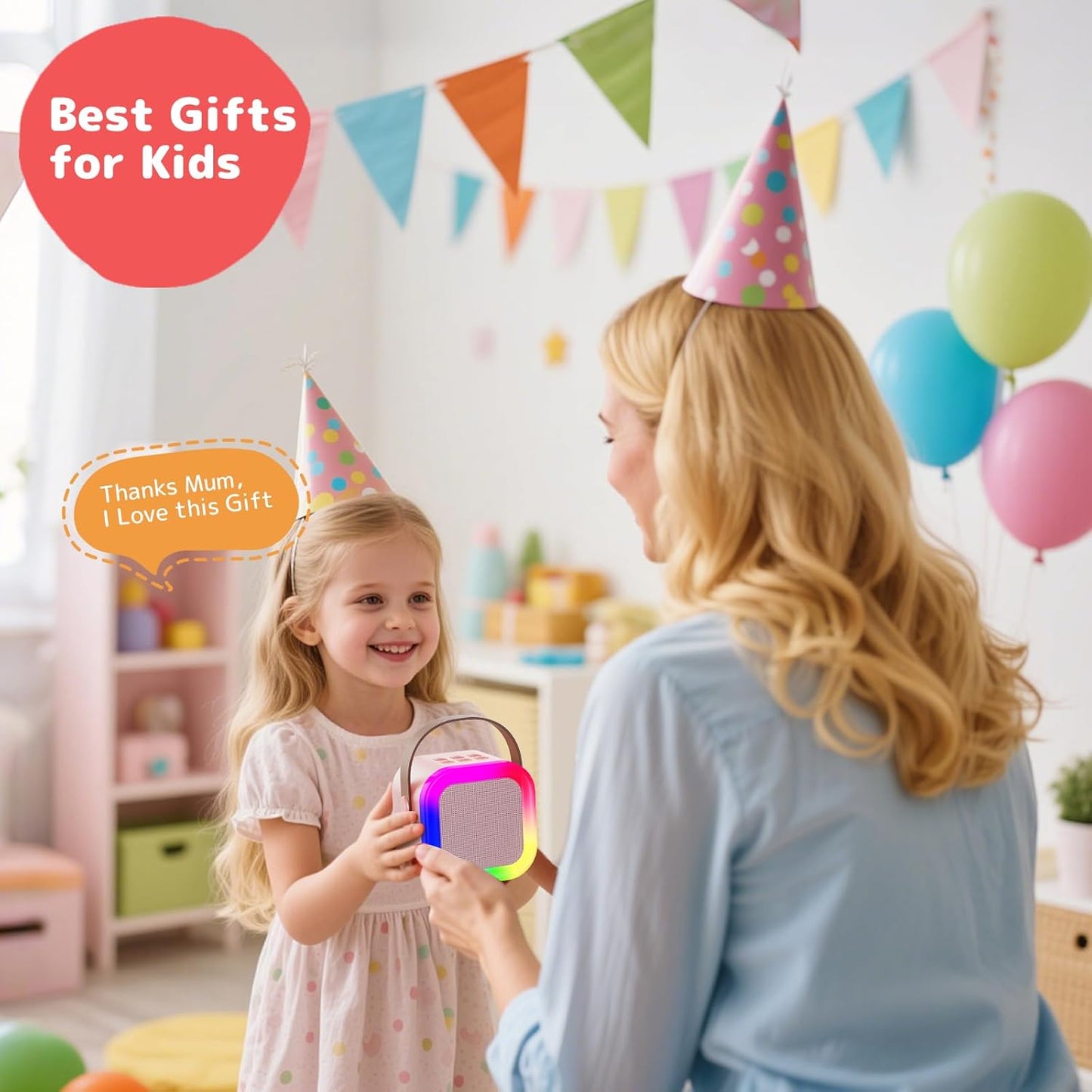 Fede Karaoke Machine for Kids Adults, Mini Karaoke Machine with 2 Wireless Microphones, Portable Bluetooth Speaker with Voice Changing Effects & LED Lights, Best Gifts Toys for Girls and Boys