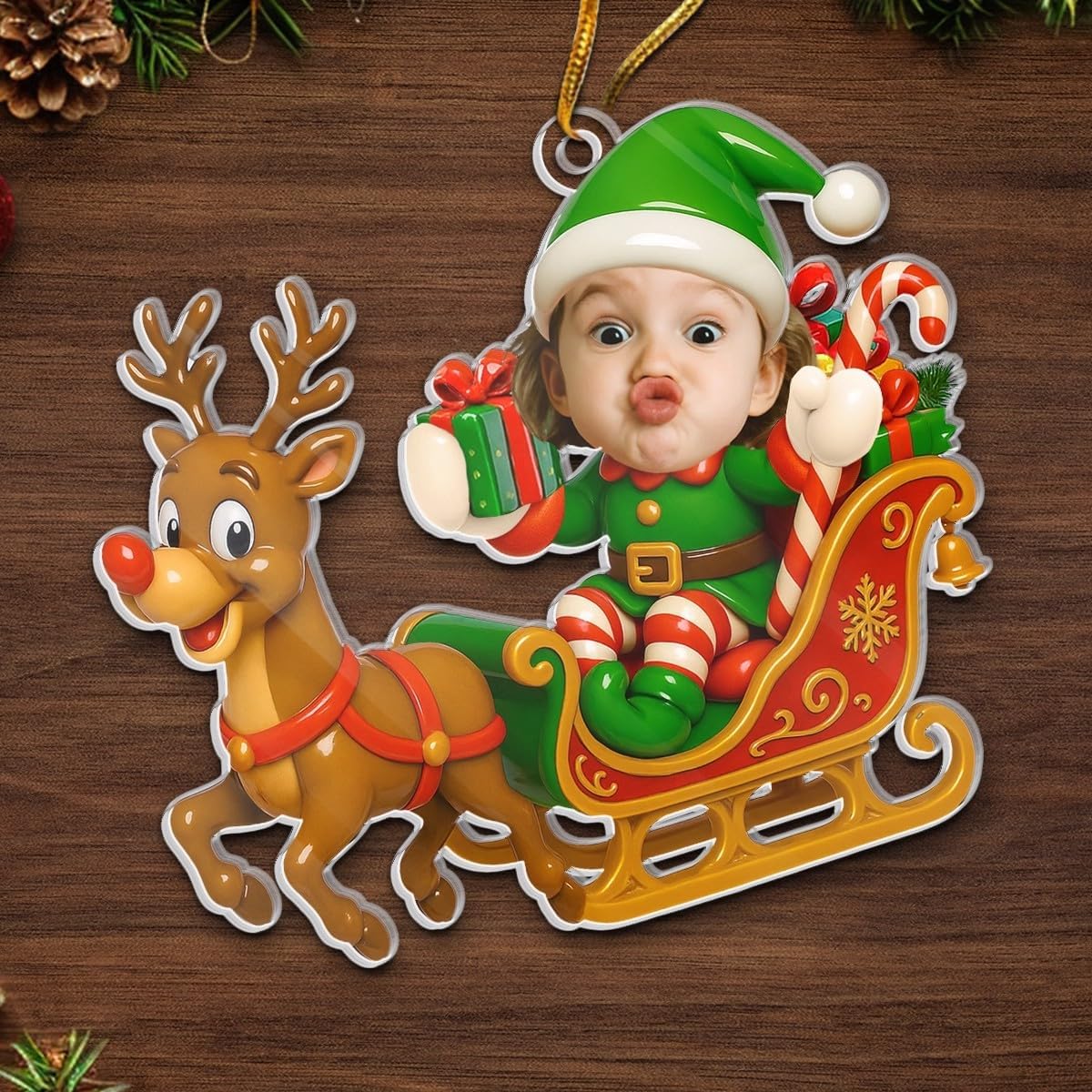 Pawfect House Custom Photo 2D Acrylic Ornament, Personalized Christmas Birthday Gifts for Kids, Sleigh Bells Fun, Funny Kid Christmas Ornaments 2025, Newborn Ornament Gifts for New Mom, New Dad