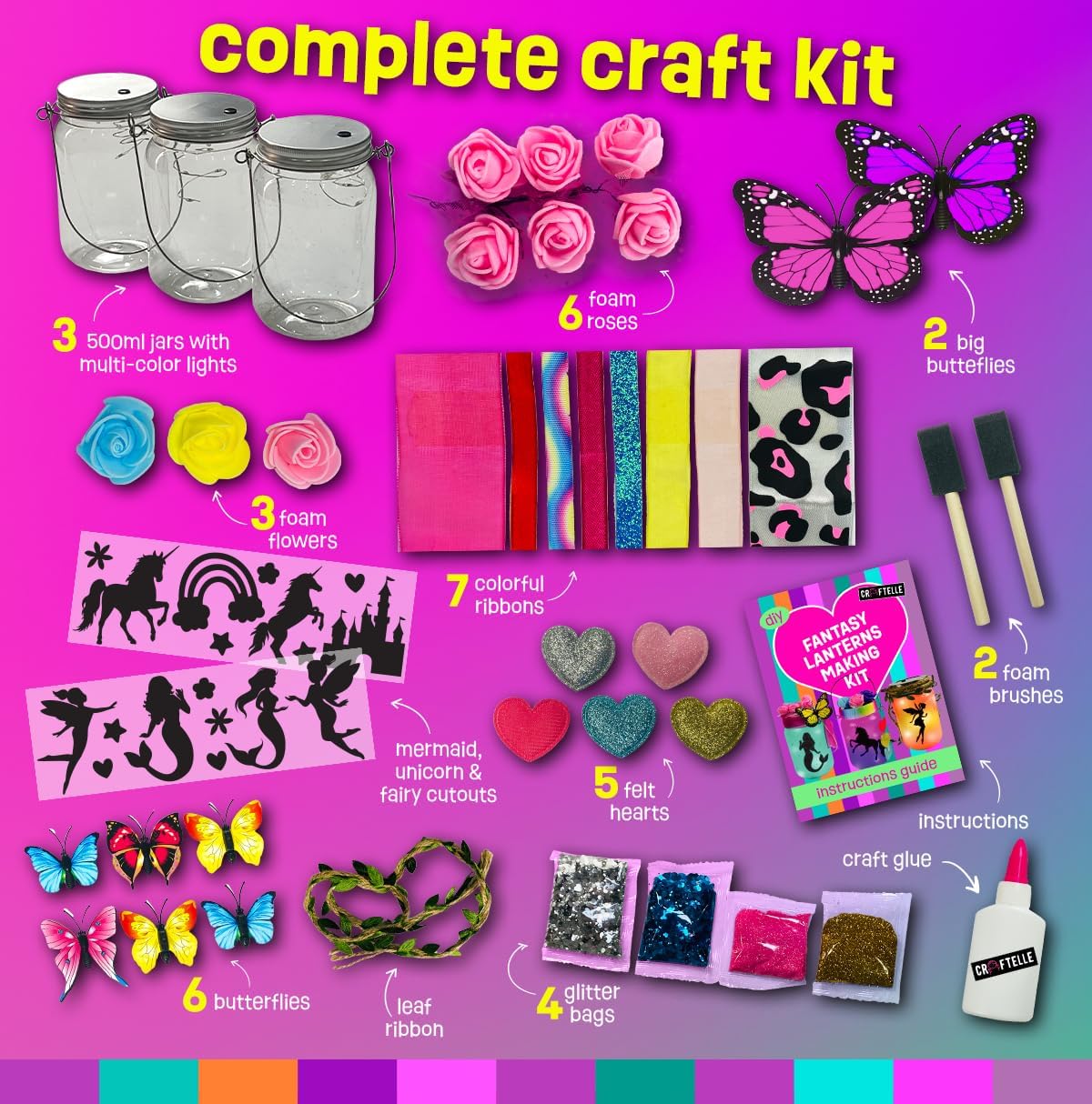 Light-up Unicorn Fairy & Mermaid Lanterns Craft Kit – Christmas Gifts for 8 9 10 11 12 Year Old Girls - Creative Art Girl Toys 8-10 Years Old and Up - Craft Kits for Girls Ages 8-12 - Tween Gift Ideas