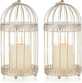 NUPTIO Decorative Bird Cage Lantern: 2 Set of 10 inch Tall Rustic White Birdcage Lanterns Centerpiece Vintage Decorating Metal Pillar Candle Holder for Christmas Bridal Shower Party Decor