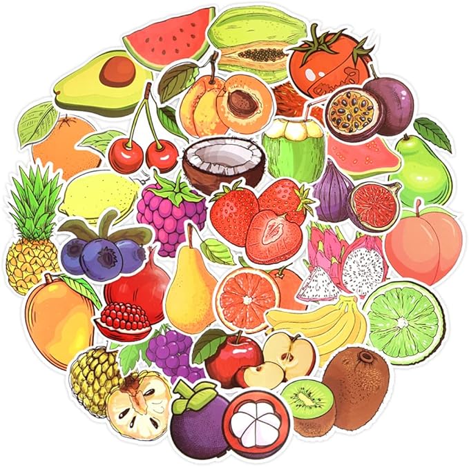 QTL Fruit Stickers for Kids Vegetable Stickers for Water Bottles Laptop Scrapbooking Waterproof Vinyl Pack 50Pcs