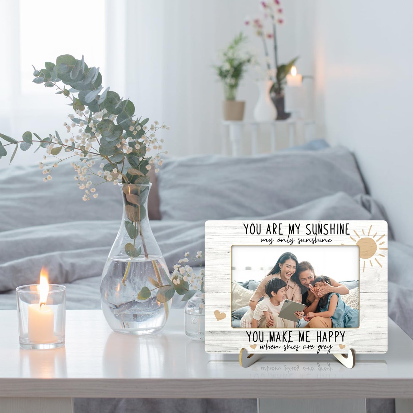 CMHIE Wood Picture Frame with stand, Gift for Family Mom Boy Girl Son Daughter, You are My Sunshine Picture Frame Display 4x6 Horizontal Photo for Tabletop, Home Shelf Table Decorative Supplies -25