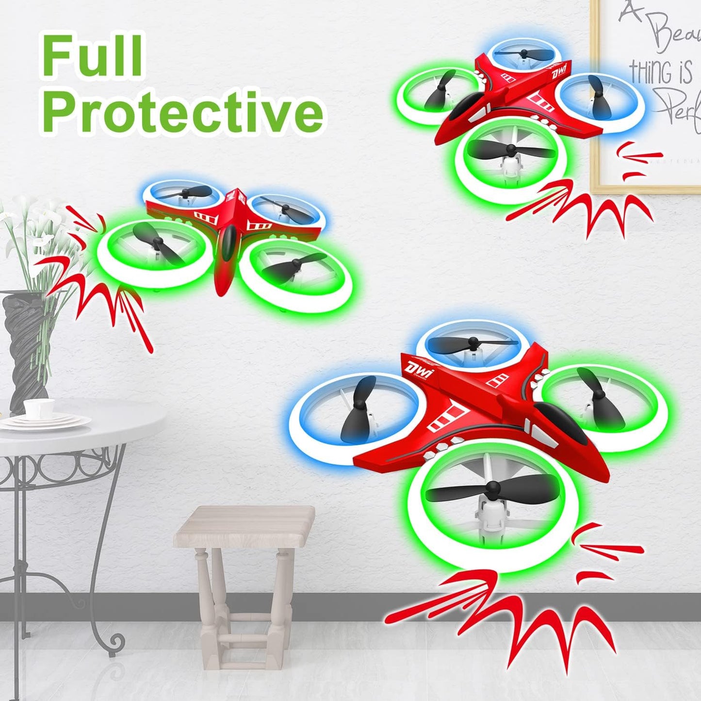 Dwi Dowellin 4.9 Inch Mini Drone for Kids Crash Proof LED Lights One Key Take Off Landing Flips RC Remote Control Small Drones Toys for Beginners Boys and Girls Adults Nano Quadcopter, Red