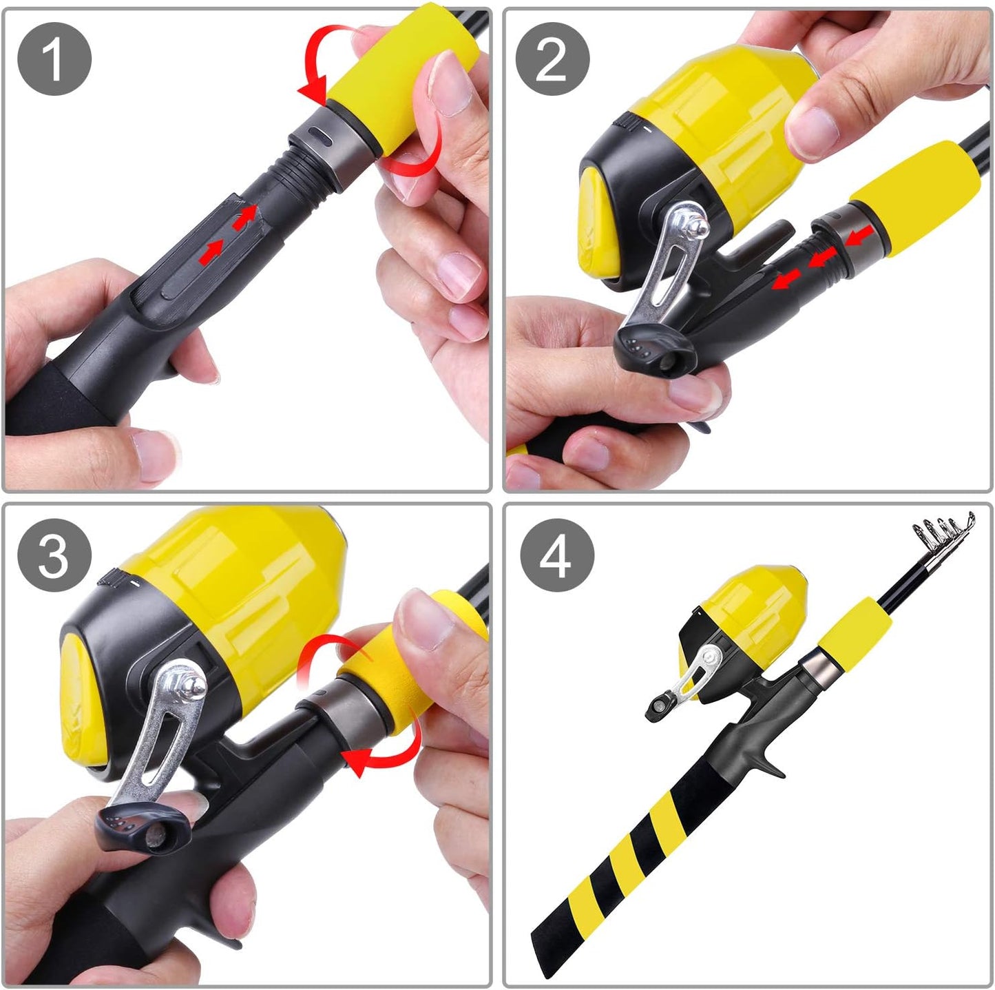 PLUSINNO Kids Fishing Pole, Portable Telescopic Fishing Rod and Reel Combo Kit - with Spincast Fishing Reel Tackle Box for Boys, Girls, Youth