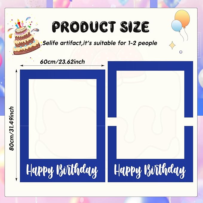 32 x 24 Inch Large Photo Booth Props Picture Frame Happy Birthday Party Frame DIY Cutouts Photo Booth Props Selfie for Party Supplies Favors(Blue White,Happy Birthday)