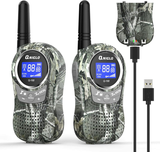 QNIGLO Camping Walkie Talkies for Kids Rechargeable, Camo Kids Walkie Talkies for Boys Girls fit Outdoor Adventure Game Spy Gear Hiking, Army Police Toys for 3 4 5 6-12 Year Old