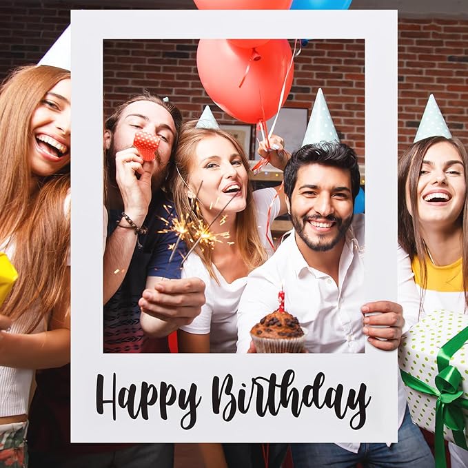 32 x 24 Inch Large Photo Booth Props Picture Frame Happy Birthday Party Frame DIY Cutouts Photo Booth Props Selfie for Party Supplies Favors(White Blank,Happy Birthday)