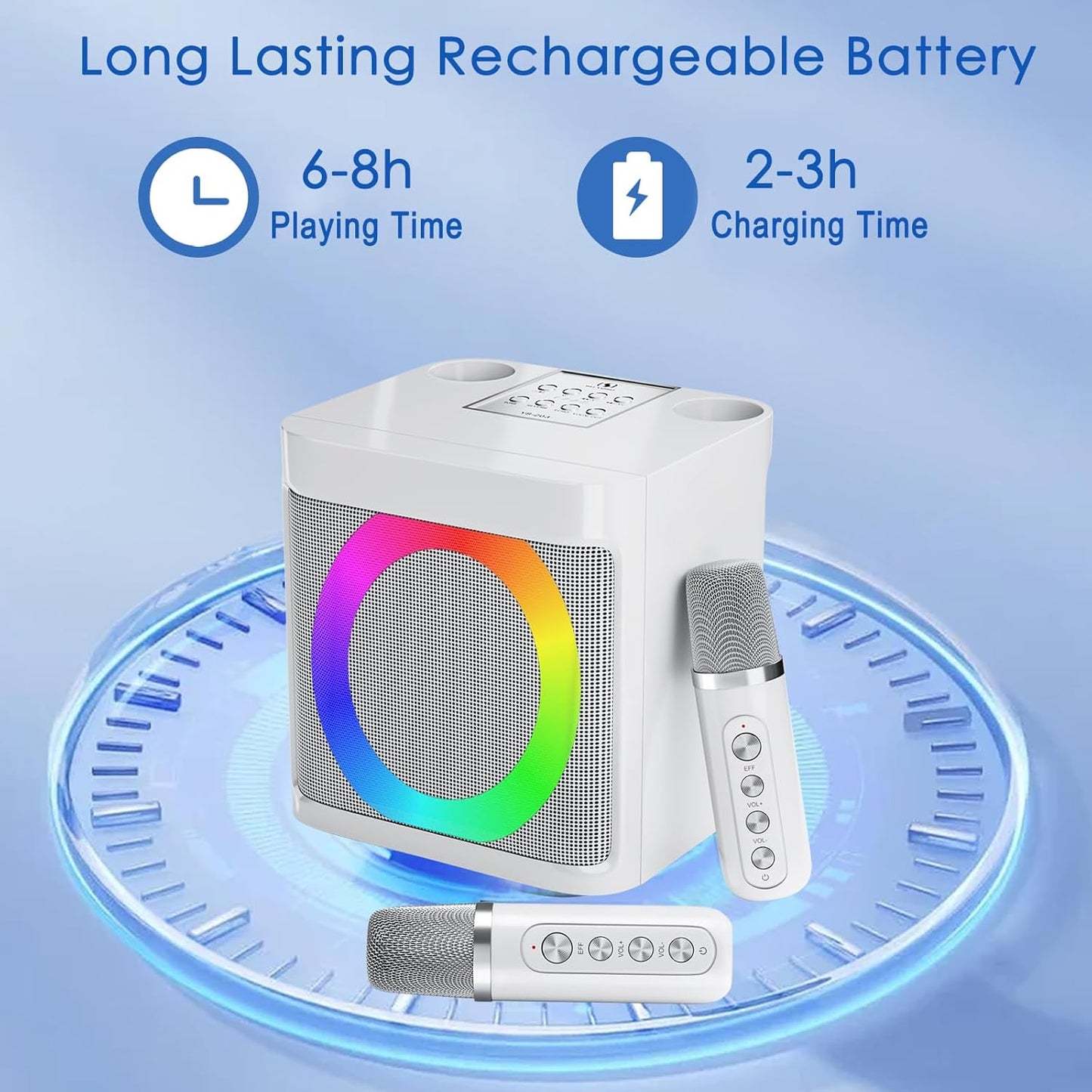 Karaoke Machine for Kids Adults - Portable Bluetooth Speaker with 2 Wireless Microphones, Singing Machine for Party, Birthday Gifts for Girls Boys Ages 4, 5, 6, 7, 8, 9, 10, 11, 12+ Years Old