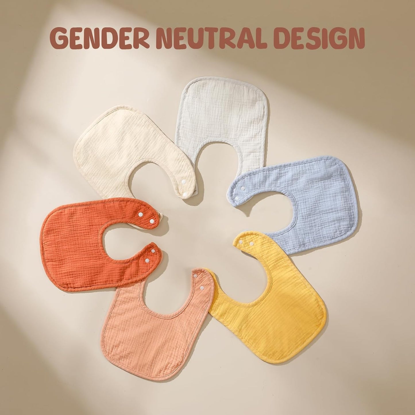 6-Pack Muslin Baby Bibs for Unisex Boys Girls, Cotton Baby Drool Bibs, Drooling and Teething Bibs for Infant