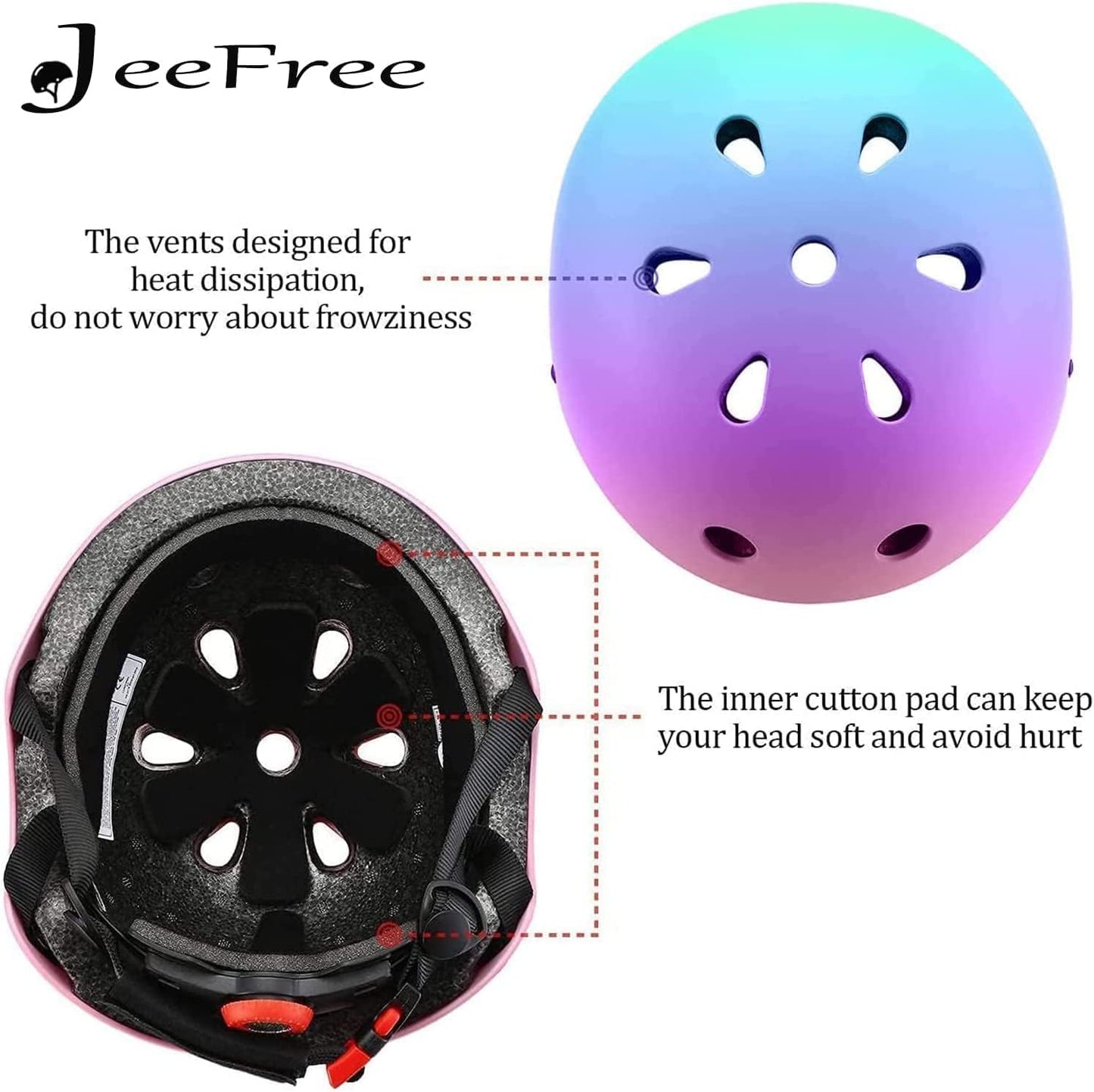 Adjustable Color Gradient Skateboard Helmet for 3-5-8-14+Ages【Toddler Kids Youth Adult】 Girls Boys Woman.Bike Helmet for Multi-Sports Cycling Bicycle Scooter Inline Roller Skate Rollerblading