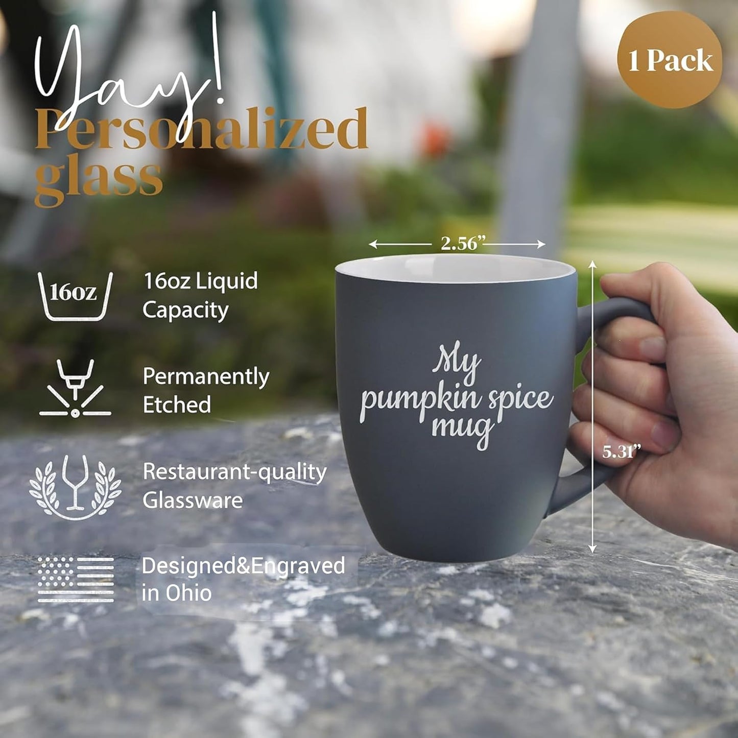 Personalized Coffee Mug Engraved with your Custom Text - Customized Coffee Mugs, Hot Chocolate Mug, Tea Cup, Birthday Gifts, Retirement Gift (Engraved Custom Text, Matte Grey)