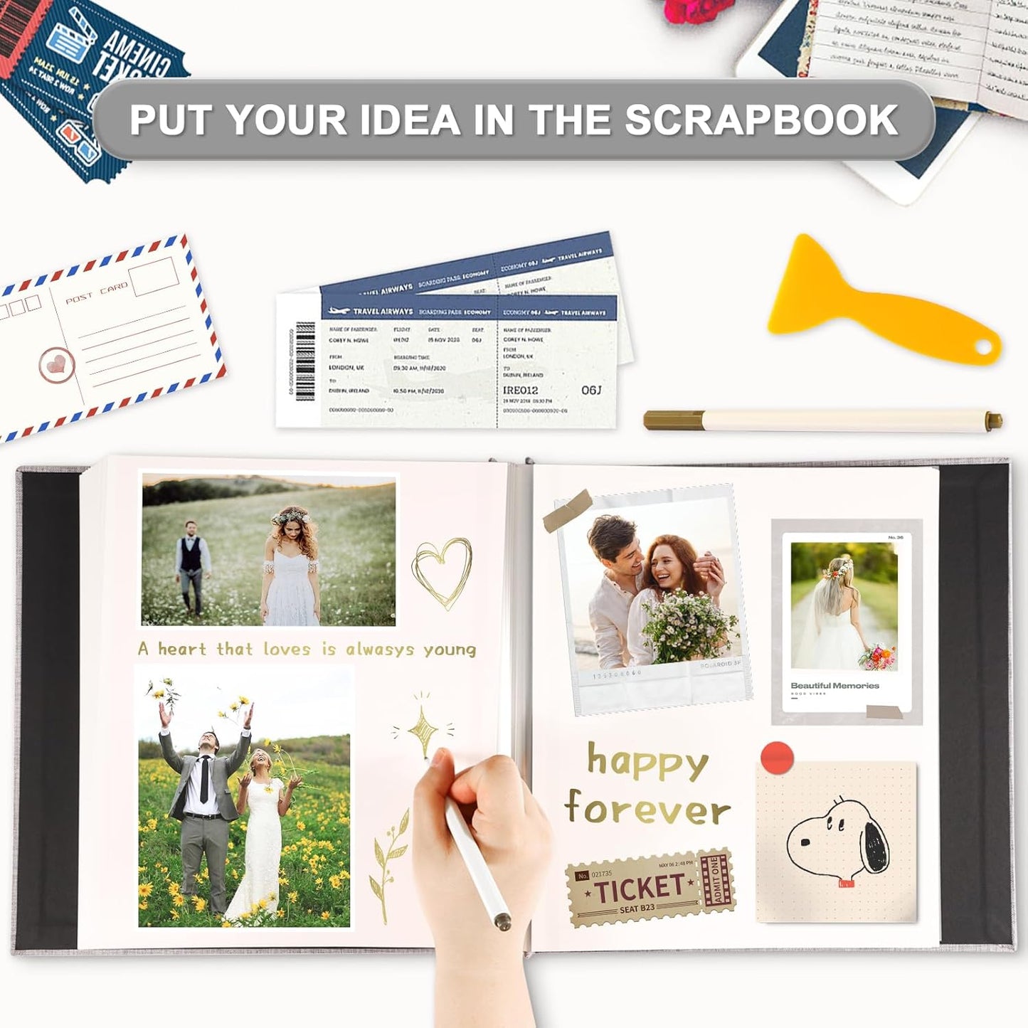 Photo Album Self Adhesive Pages Scrapbook Magnetic Photo Albums for 4x6 5x7 8x10 Pictures Sticky Pages Books for Baby Family Wedding 13.2x12.8 Green 120 Pages