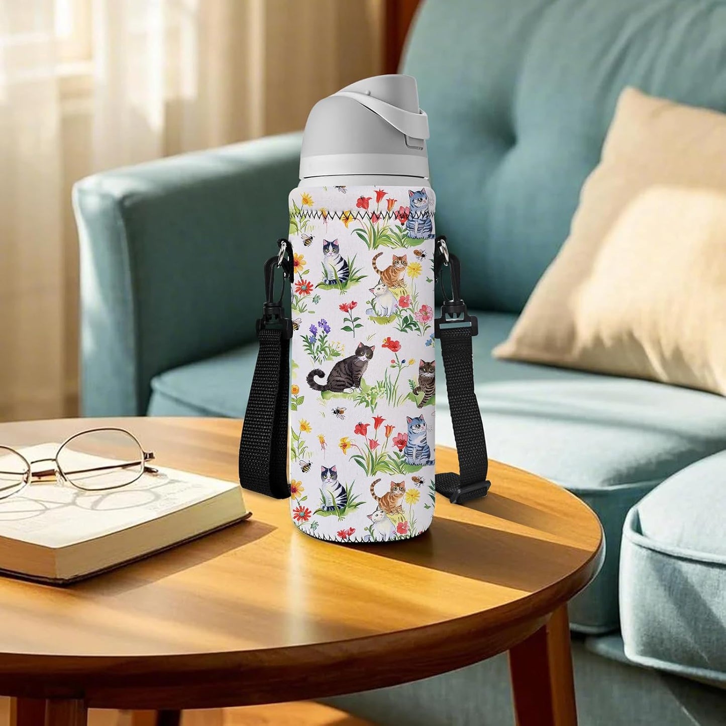 Neoprene Water Bottle Carrier Bag with Adjustable Shoulder Strap for Men Women Walking Hiking,Portable Insulated Holder Case for Stainless Steel/Glass/Plastic Bottles