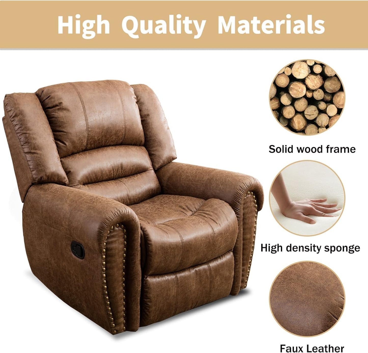 CANMOV Leather Recliner Chair Set of 2, Classic and Traditional Manual Recliner Chair with Comfortable Arms and Back,Manual Single Recliner Sofa for Living Room, Nut Brown