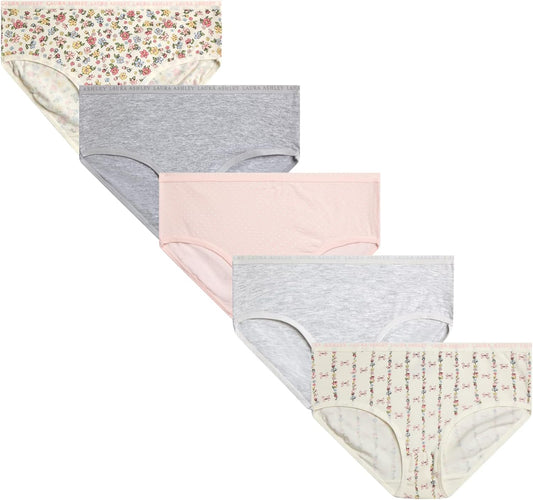 Laura Ashley Girls Underwear - 5 Pack Soft Stretch Breathable Panties for Girls - Lightweight Cotton Panties (Size: 4-12)