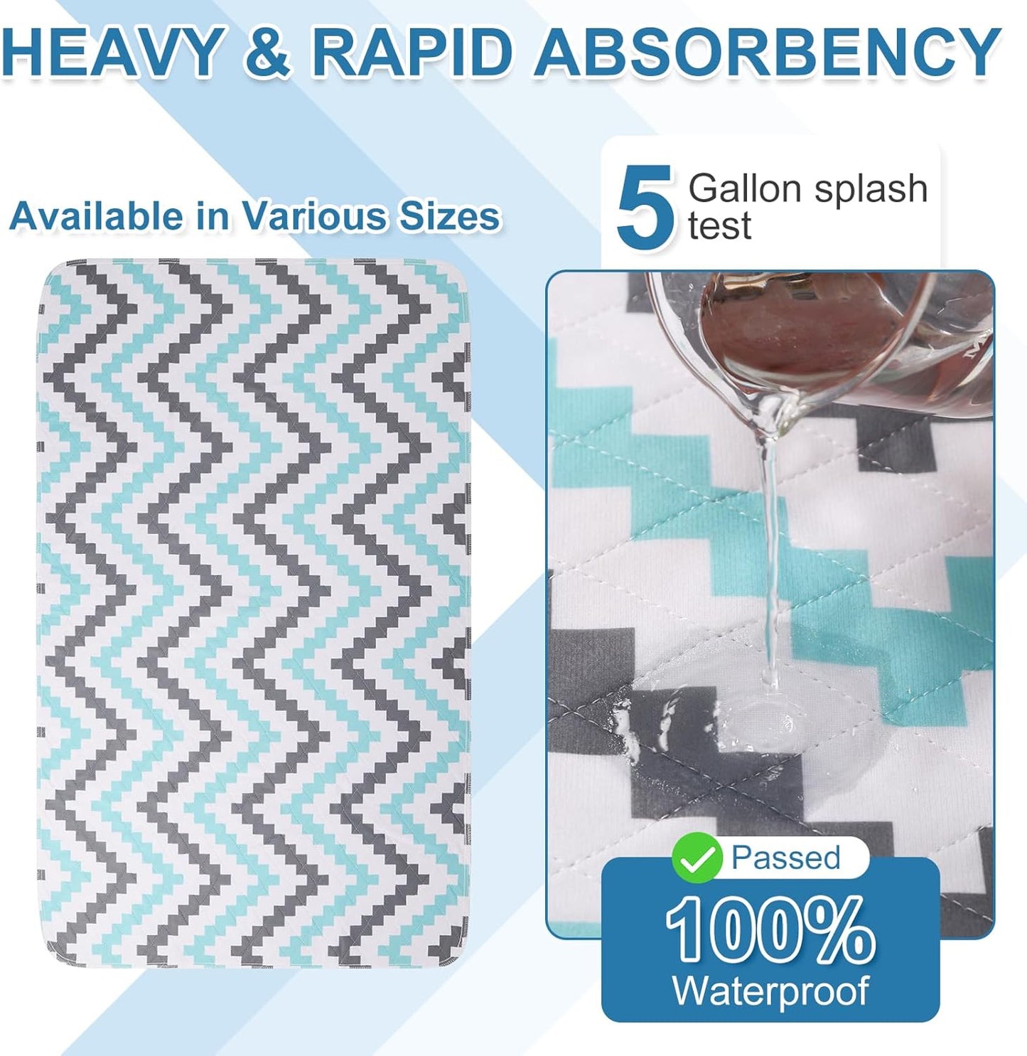 OUTCREATOR® Washable Bed Pads 34" x 56" (Pack of 2), Incontinence Mattress Protector, Anti-Slip Waterproof Underpads for Adults Kids Elderly Pets, Absorbency & Reusable Bedwetting Pads (Wave)