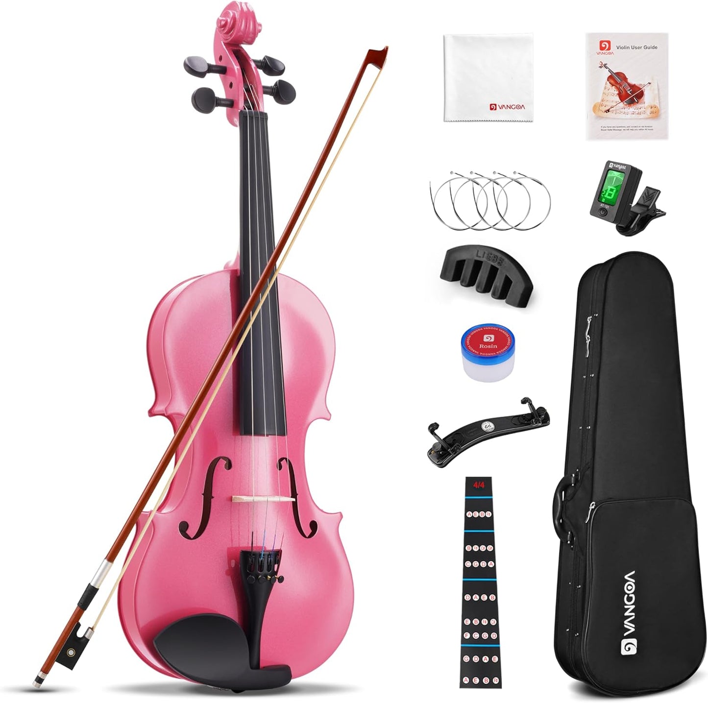 Vangoa Pink Violin 4/4 Full Size Fiddle Set, Acoustic Violin for Women Beginners Adults Teens Girls Kids 9-12, Starter Violin Kit with Hard Case, Premium Accessory Outfit