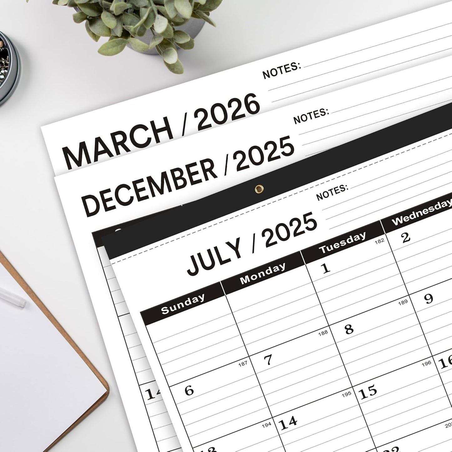 Desk Calendar 2025-2026,July 2025 to December 2026,Desk calendar 2025-2026 Large 22x17, Classroom Calendar 2026 with PVC Cover,Round Holes& NOTES List (Black),18 Months Calender 2026