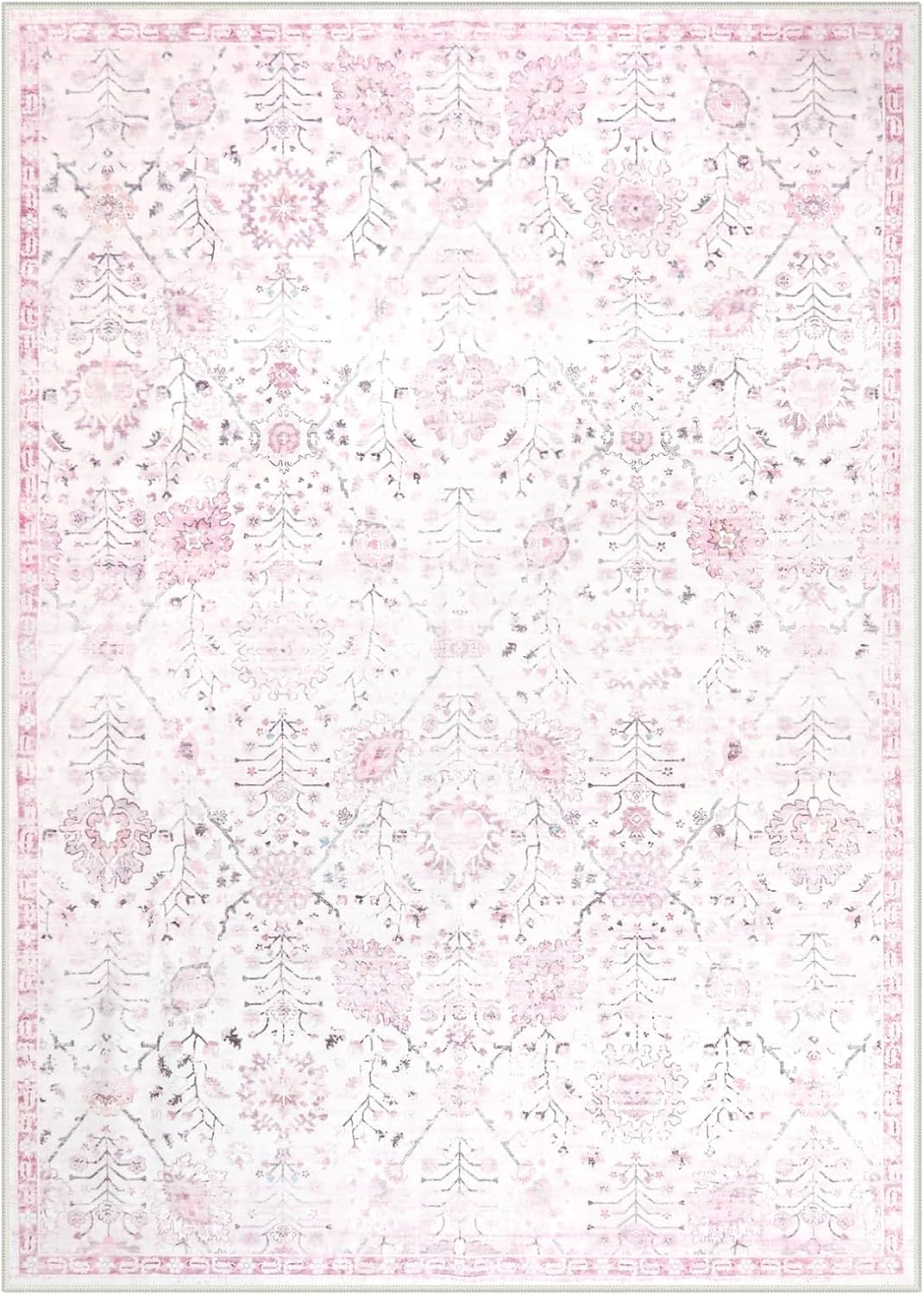 Lahome Nursery Rug 5x7, Soft Kids Rugs for Cozy Bedroom, Washable Boho Purple Carpet for Toddlers Girls Room, Non Shedding Non Slip Pastel Floral Print Thin Simple Carpets