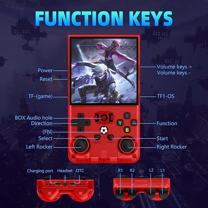 R36MAX Retro Handheld Game Console,64GB Open Source System Support 30+ Emulator Console,4.0 Inch IPS Screen Retro Gaming Console,4000mAh Battery,Portable Video Game Console for Christmas (Red)