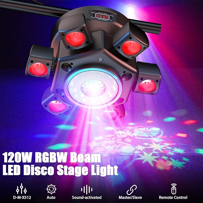 120W DJ Light Moving Head 6 Arms Stage Lights with Mixed Lighting Effects,DJ Stage Lighting for Party Disco Club Wedding Bar