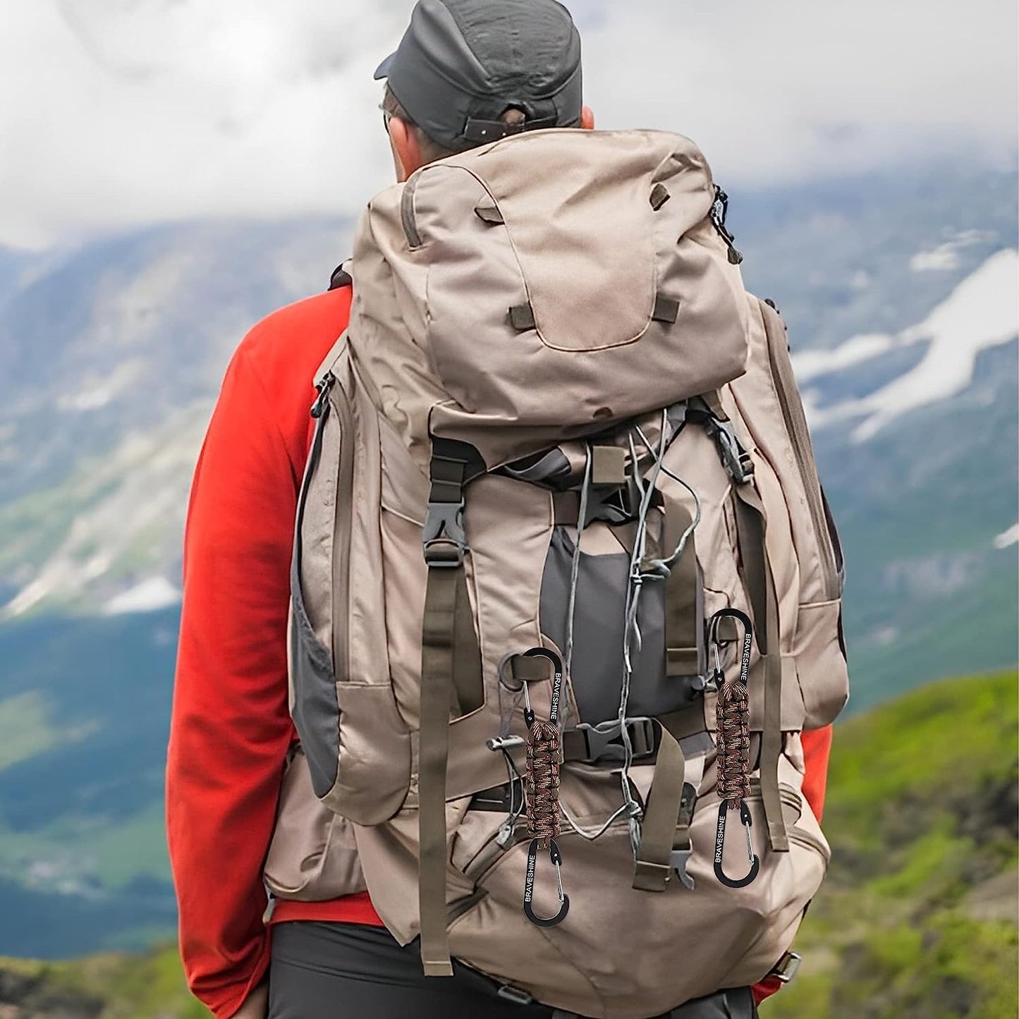 BRAVESHINE Paracord Keychain Carabiner Clip, D Ring Lanyard Hanger Stroller Hook for Water Bottle, Key, Backpacks, Men, Women