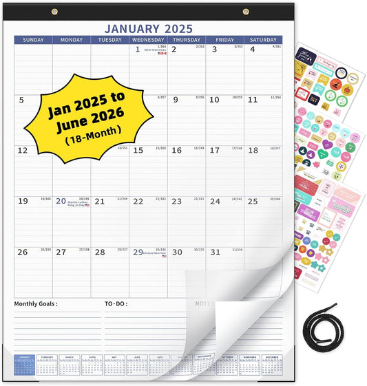 Ospelelf Large Wall Calendar 2025-2026 Calendar 22'' x 17'' Monthly Desk Calendar 18 Month Family Calendar, Use Jan 2025 - June 2026