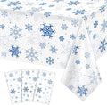 3 Pieces Snowflake Christmas Party Tablecloth Decorations,Plastic White Snowflake White Blue Xmas Backdrop Sign Table Cover Banner for Winter Christmas Holiday Party Supplies,54x108 inch（White/Blue）