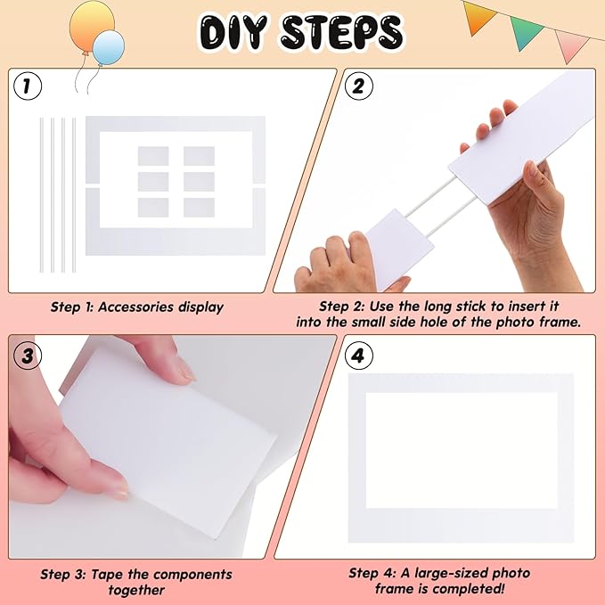 32 x 24 Inch Large Blank DIY Photo Booth Props Picture Frame Party Frame DIY Photo Booth Props Selfie for Birthday, Graduation, Christmas Holiday Party(White,Horizontal)